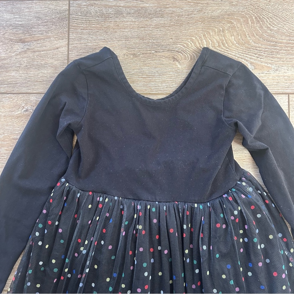 Hanna Andersson Black Tulle Confetti Long Sleeve Dress Girls Sz 8 Birthday Party - Picture 3 of 9